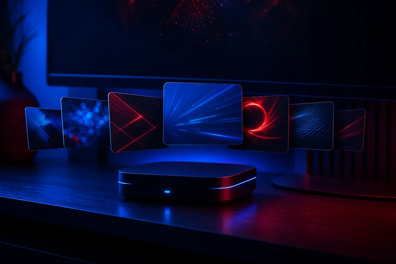 TV box behind a television with an Ethernet cable running to the router