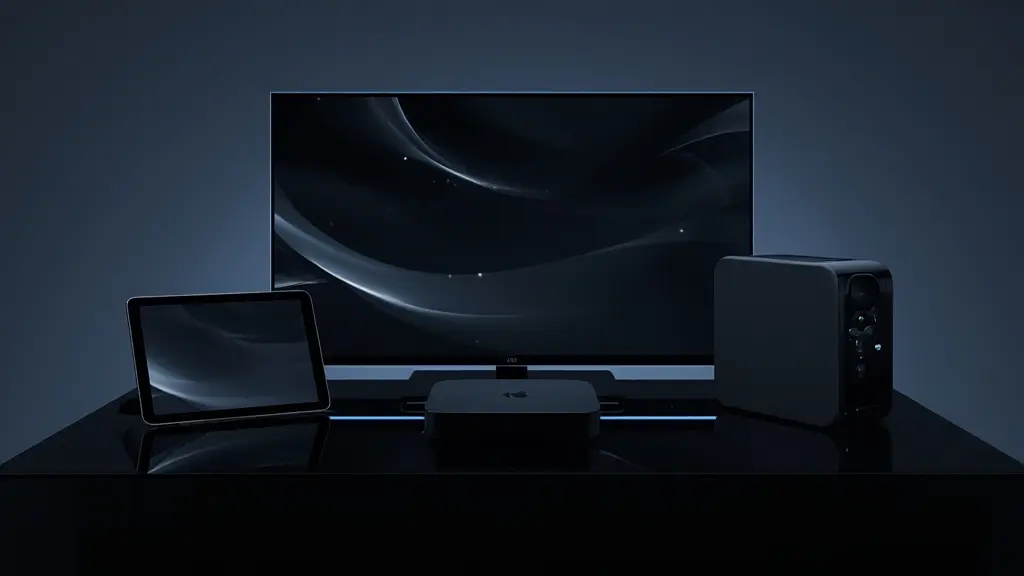 Several IPTV player apps shown on a television home screen